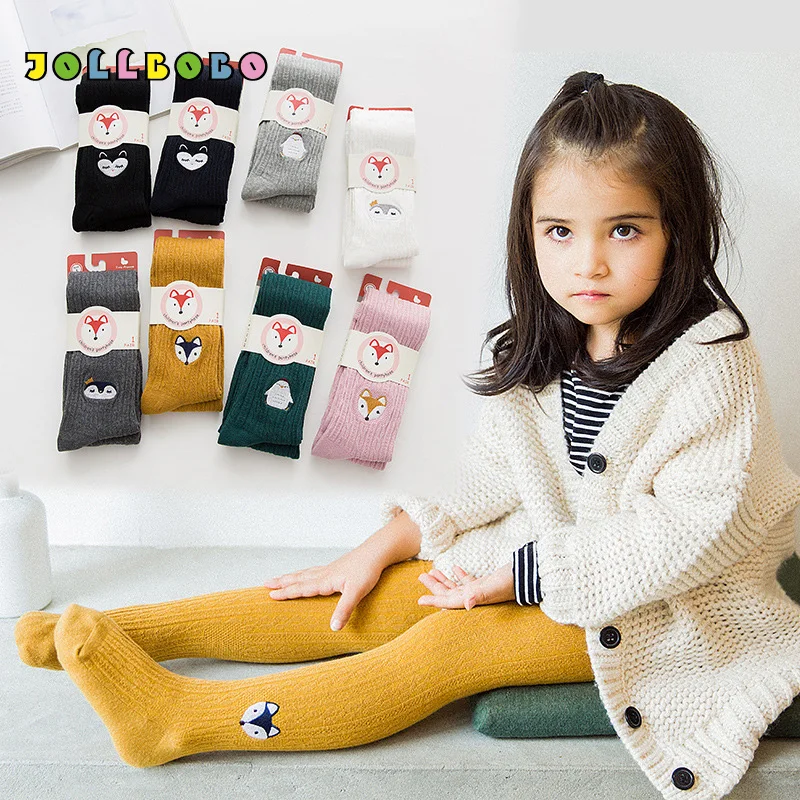 

Children's Pantyhose Cotton for Kids Girls 1-12T Spring Autumn Cute Cartoon Embroidery Girls Tights Footed Solid Color Wholesale