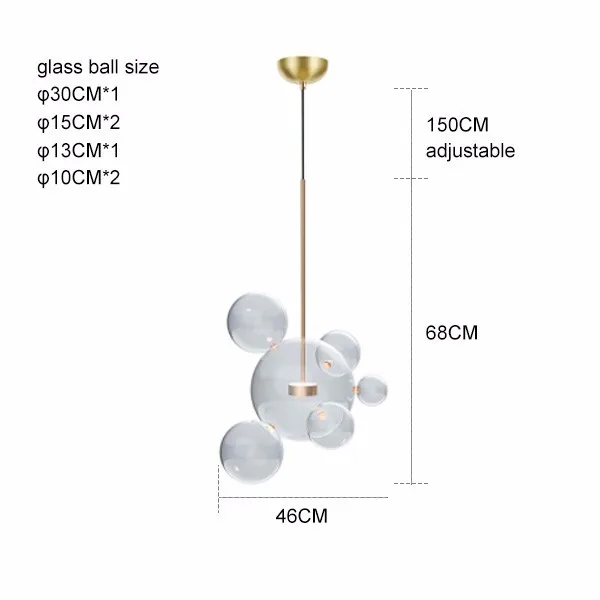 Современный светодиодный подвесной светильник с прозрачным стеклянным шаром, роскошная домашняя Подвесная лампа для гостиной, столовой, люстра для ресторана - Цвет корпуса: 1 light 6 ball