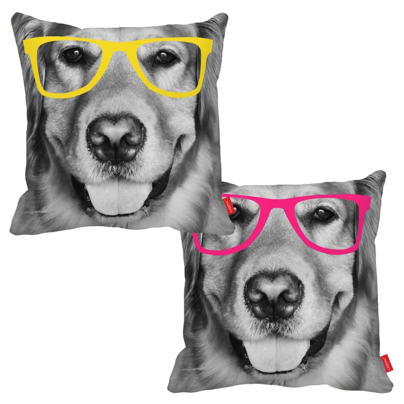 

Funny Face Black and white Golden Retriever Glesses Print Decorative Throw Pillowcase Pillow Case Cushion Cover Sofa Home Decor