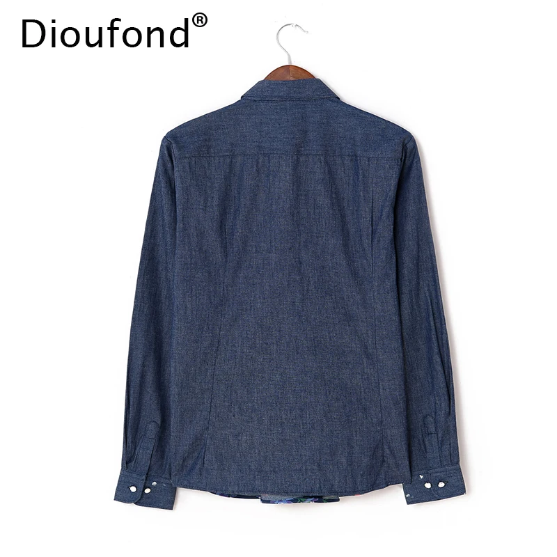 Женская Джинсовая блузка с длинным рукавом и цветочным принтом|blusas plus|blusa topjeans