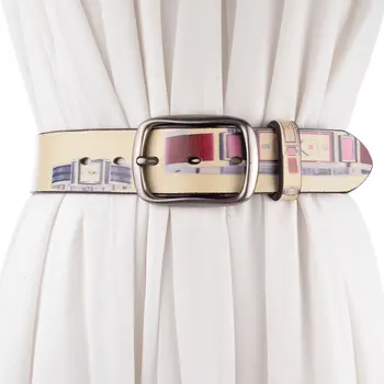 

Unisex belt fashion multicolor scrawl Leather belt High quality zinc alloy leather belt men fashion design belts for women