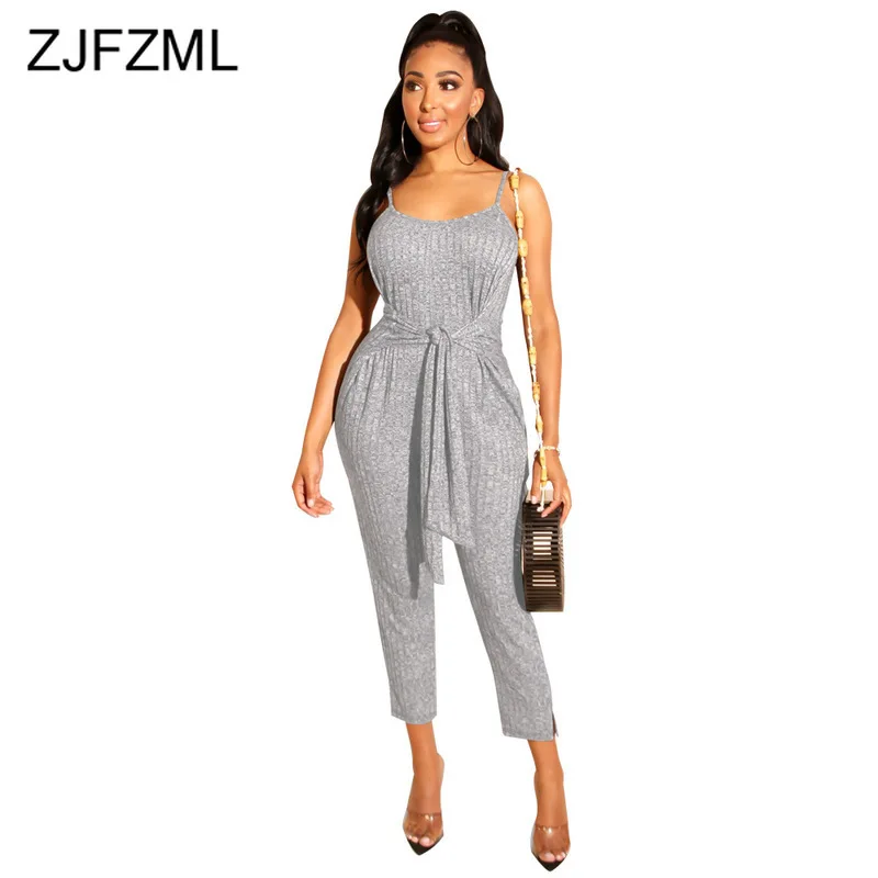 

Spaghetti Strap Sexy Jumpsuits For Women Strapless Backless Bodycon One Piece Overall Summer Sleeveless Mid-Calf Length Rompers