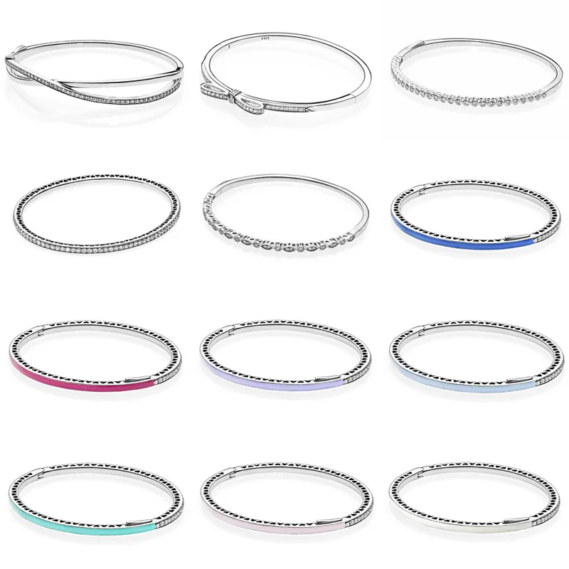 

Sparkling Bow Entwined Radiant Hearts Twinkling Forever Bangle Fit DIY Bracelet 925 Sterling Silver Bead Charm Jewelry