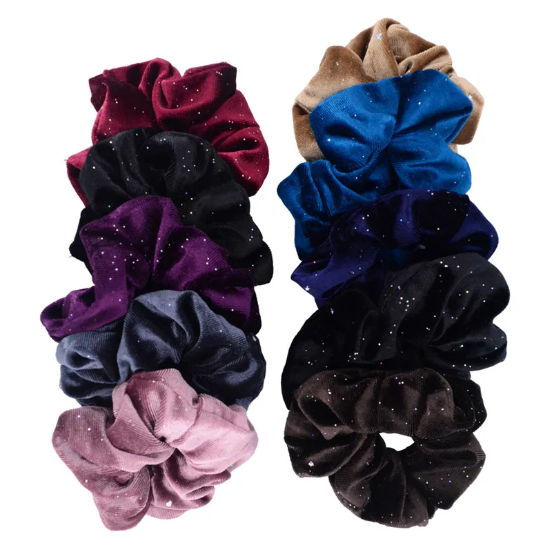 5 Упак. Bling блёстки 4,5 ''бархат Scrunchies для волос для женщин эластичные ленты девочек хвост держатель PT036