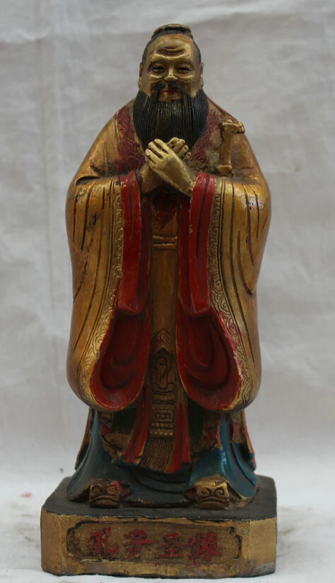 

S1772 8" Chinese Bronze Stand Kong Zi Confuciussage Statue D0318