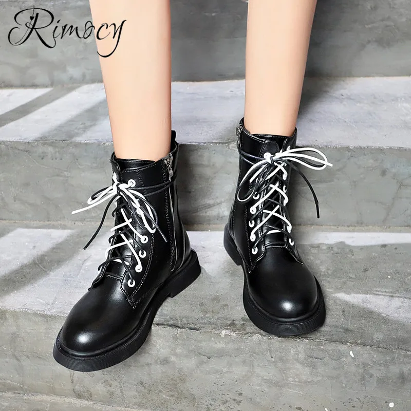 Rimocy/2019 г. весенние женские ботильоны на шнуровке botines mujer однотонная черная обувь
