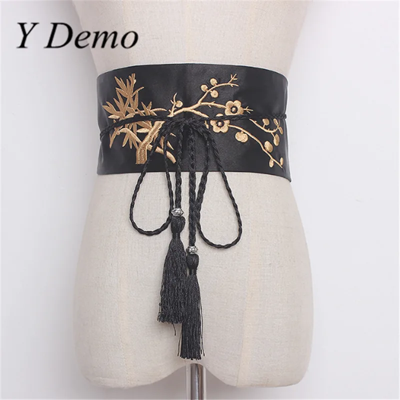 Japanese Floral Embroidery Cummerbund For High Waist Buckle Width Women
