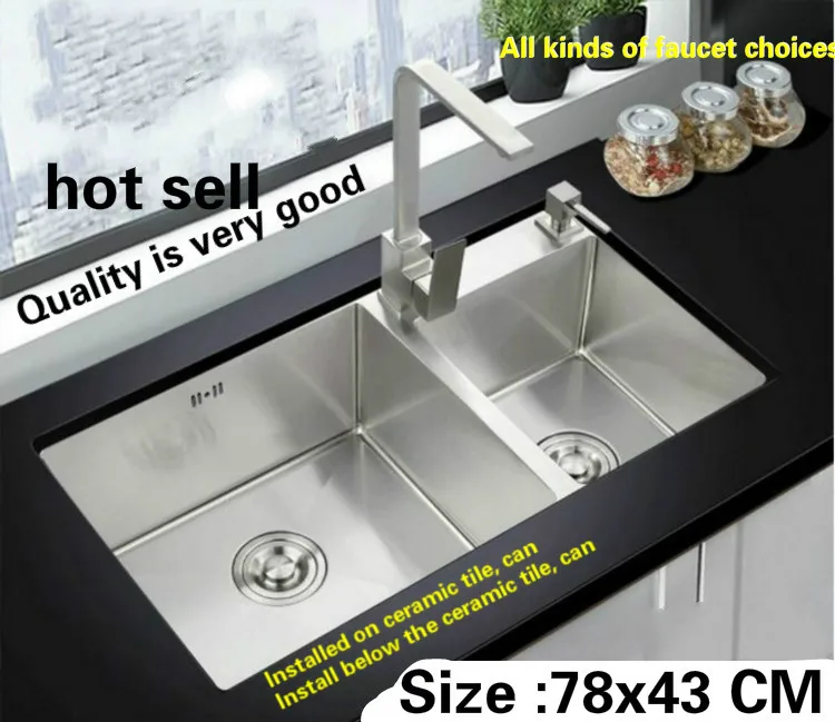 

Free shipping kitchen sink 304 stainless steel 3 mm hand made double groove hot sell 780x430 MM