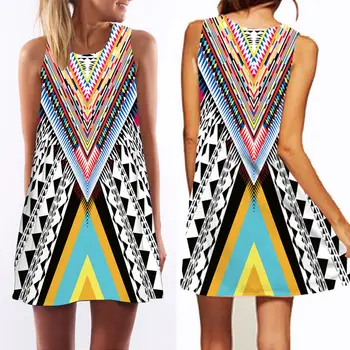 

Boho Women Summer Sleeveless Mini Beach Printed loose Short Dress