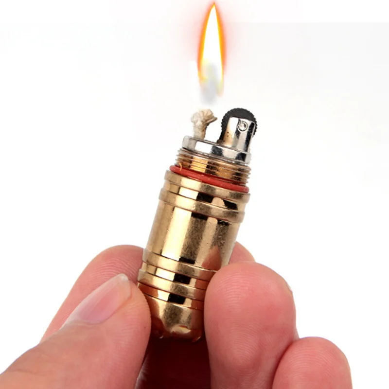 

Mini Compact Kerosene Lighter Waterproof Refillable Gasoline Lighter Key Chain Outdoor EDC Tools without Kerosene