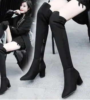 

Girls Over The Knee Boots Women Shoes Woman Chunky High Heels Winter Gladiator Booties Sapato Feminino Zapatos De Mujer WS181182