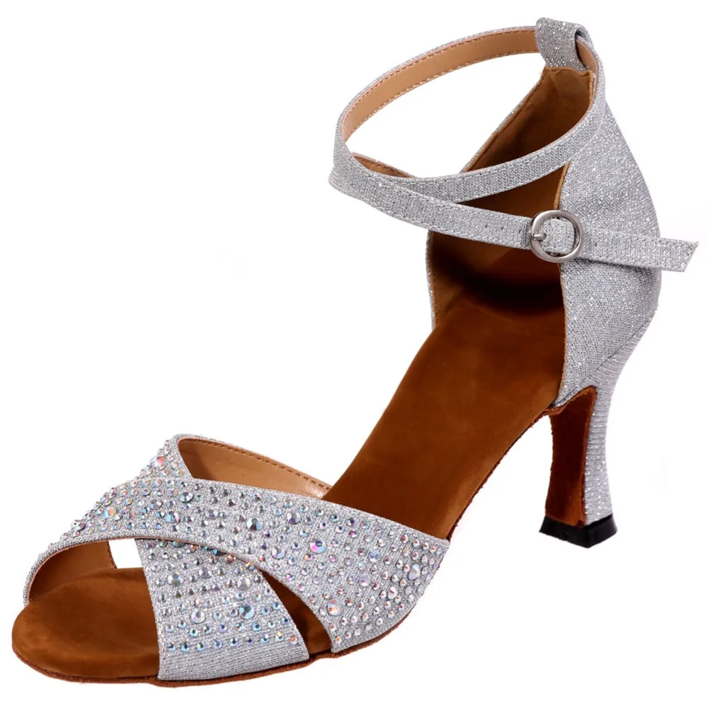 

New 2018 Latin dance shoes ladies dance shoes adult outdoor high heel satin leather ground soft sole