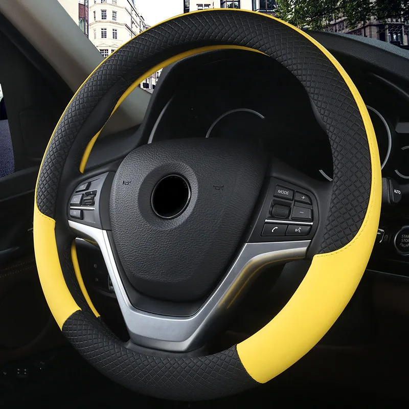 Black yellow Летние рулевое колесо Крышка Анти-скольжение кожи 15 дюймов полное покрытие для Универсальный автомобильный прицеп внедорожник F-Best - Название цвета: Black yellow