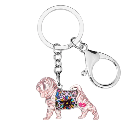 Bonsny сплава эмали китайский пес Шарпей Брелоки для ключей владельца животного животные ювелирные изделия для Для женщин подарок для девочек Очаровательная подвеска для сумок - Цвет: Pink