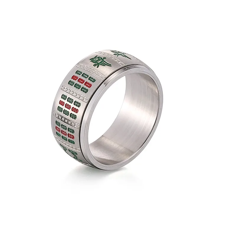 Маджонг кольцо игральные карты кольца нержавеющая сталь для мужчин и женщин золото счастливые вращающиеся пара палец кольца ювелирные изделия в китайском стиле подарок