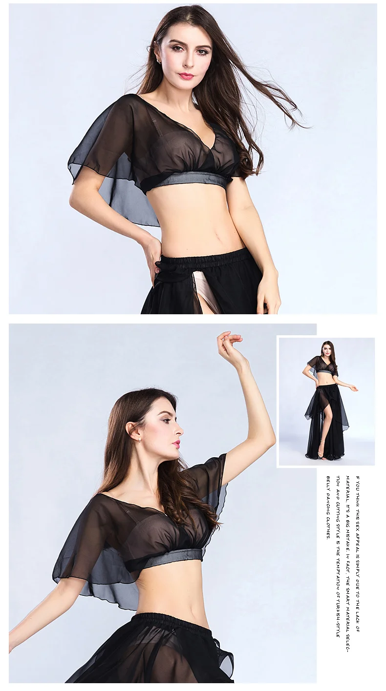 Гофрированный дизайн женский шифоновый укороченный топ для танца живота Костюм Практика сексуальная мода танец живота тренировочная одежда Топ