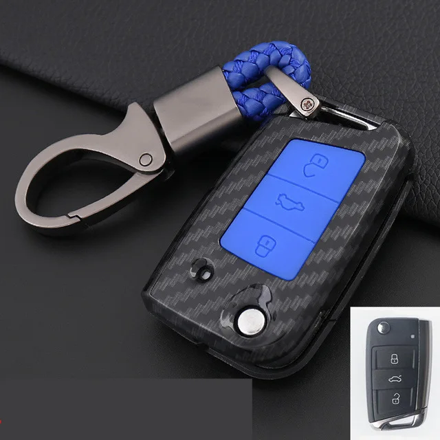 blue-B Чехол для ключей автомобиля из углеродного волокна для VW Volkswagen Golf 4 5 6 Bora Jetta POLO Passat B5 B6 Skoda Superb Octavia Fabia SEAT Ibiza Leon - Название цвета: blue-B
