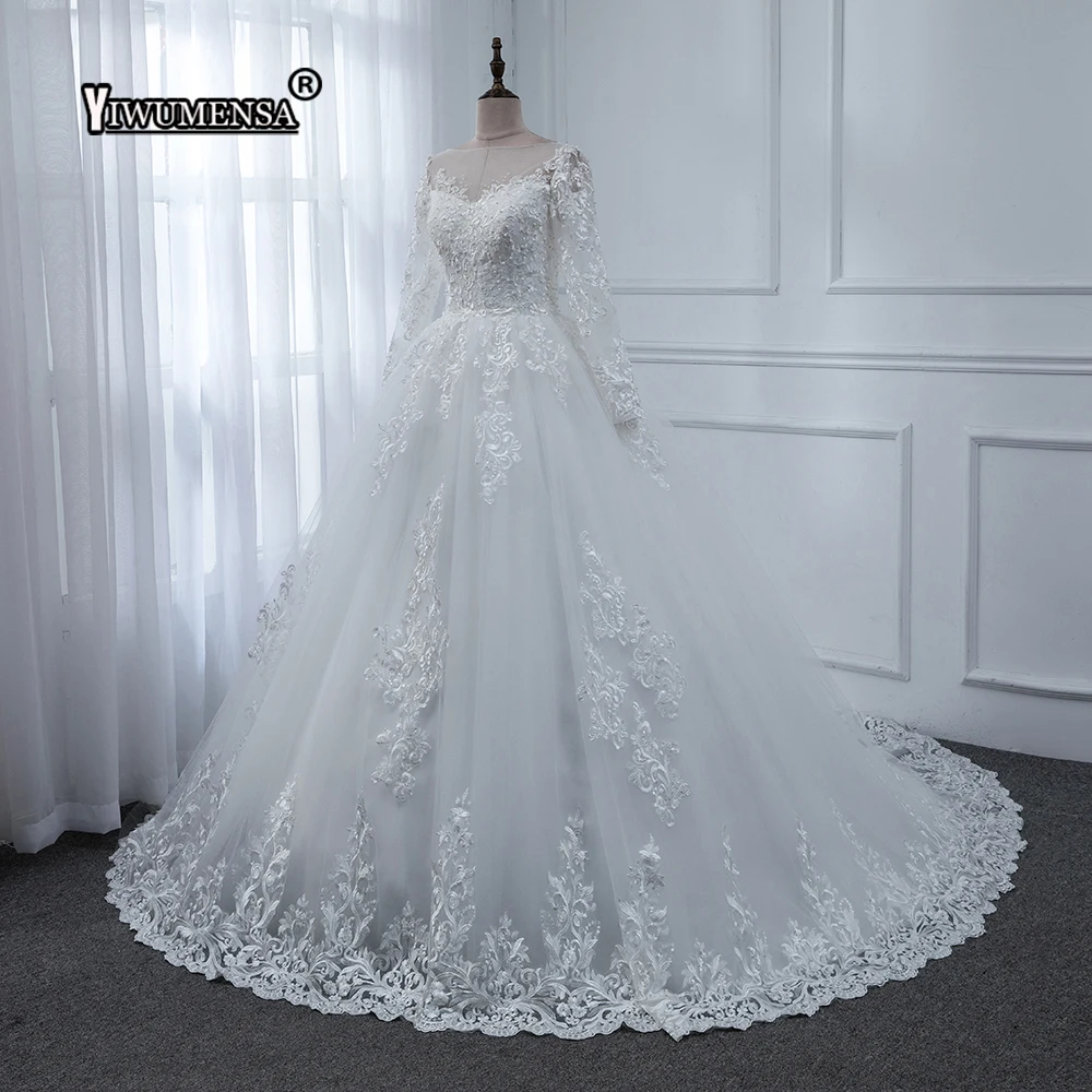 

Robe De Mariee Dubai Ivory Wedding Dress Luxury Appliques Pearls Wedding Gown Custom Made Dresses Wedding Vestidos De Novia 2019