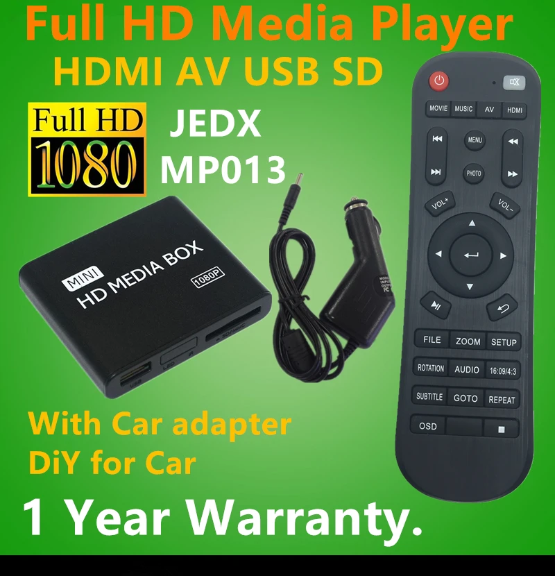 Full HD 1080P Автомобильный медиаплеер HDMI av выход SD/MMC кард ридер/USB хост бесплатный