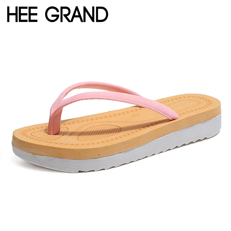 

HEE GRAND Solid Flip Flops Beach Shoes Woman 2018 Slippers Platform Summer Flats Casual Creepers Slip On Women Shoes XWT1042