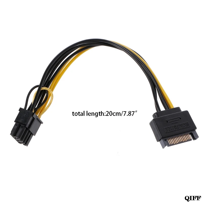 Прямая поставка и одиночный 15Pin SATA штекер 8Pin(6+ 2) PCI-E Мужской кабель питания для видеокарты 20 см APR29