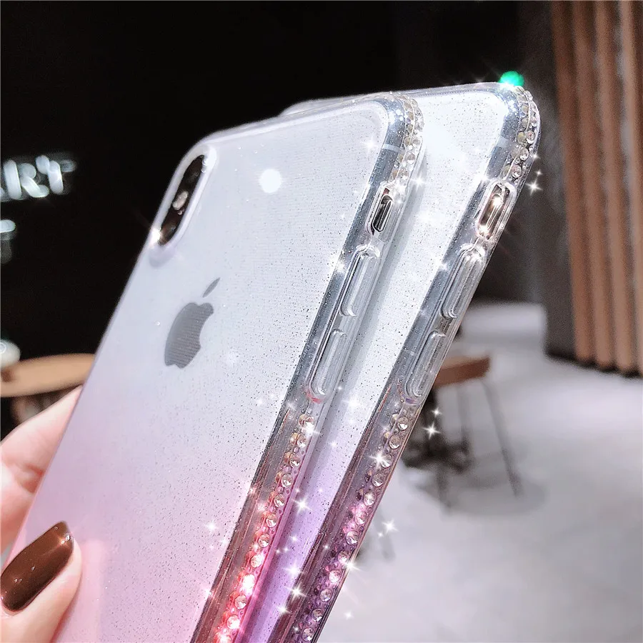 Модный чехол со стразами градиентный блестящий для iPhone X XR Xs Max силиконовый 6 6S 7 8
