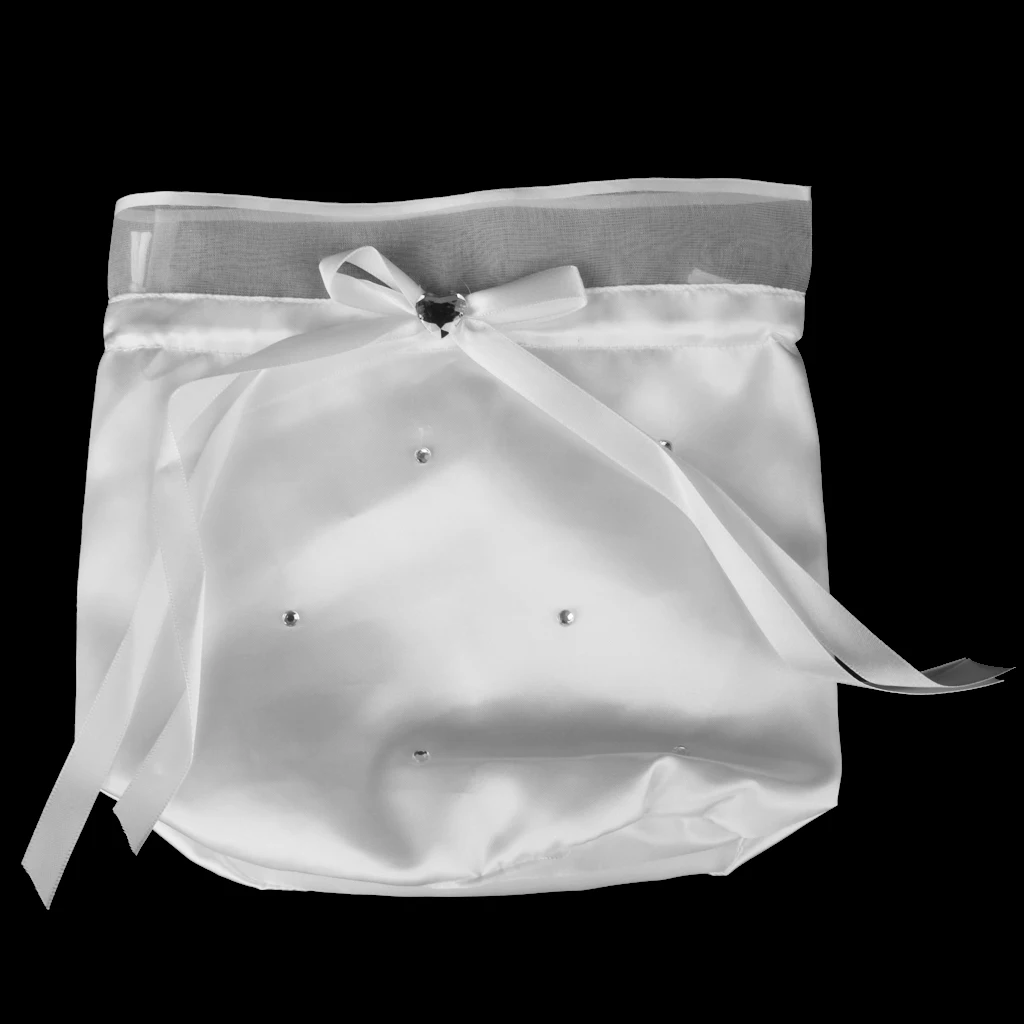 Wedding Bridal Flower Girl Drawstring Dolly Bag Crystal White Satin Handbag FOR Home Decoration