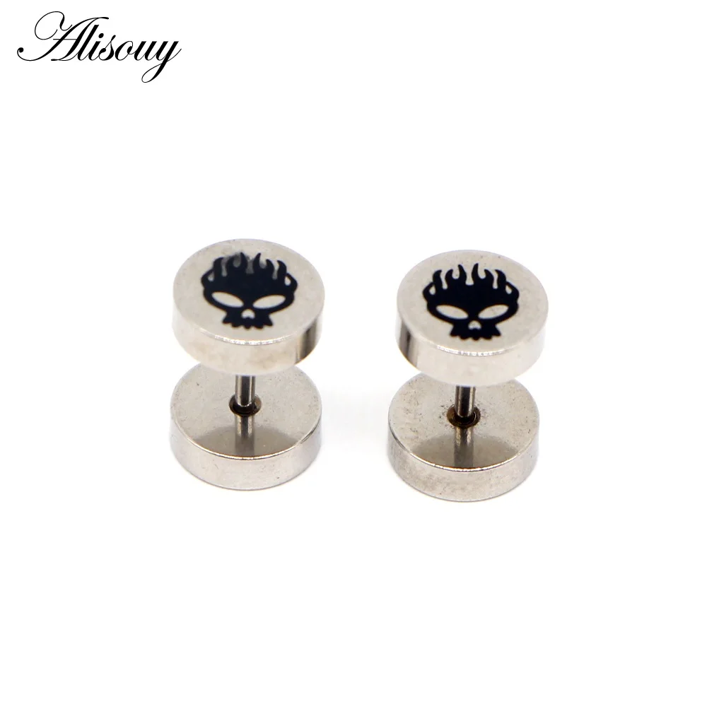 Style 3 Alisouy, 2 шт, модные серьги Brincos, готические ювелирные изделия из нержавеющей стали, круглые простые мужские серьги-гвоздики гантели, серьги-гантели - Окраска металла: Style 3