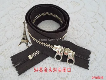 

5# zinc alloy zipper leather mouths coffee 30-100cm YKK5# bright gold copper closed luggage zipper
