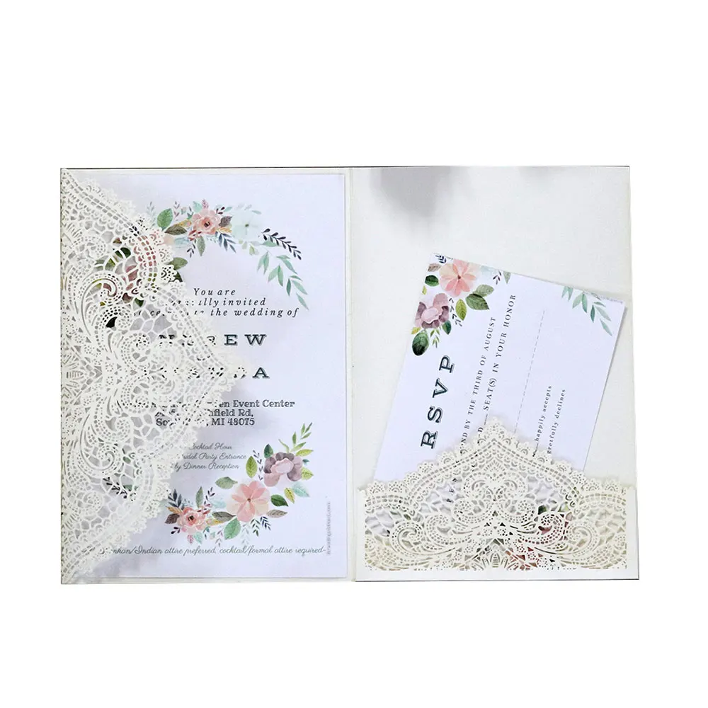  10pcs/lot Hollow Laser Cut Wedding Invitations Elegant Engagement Wedding Invitation Card Envelope  - 33051704548