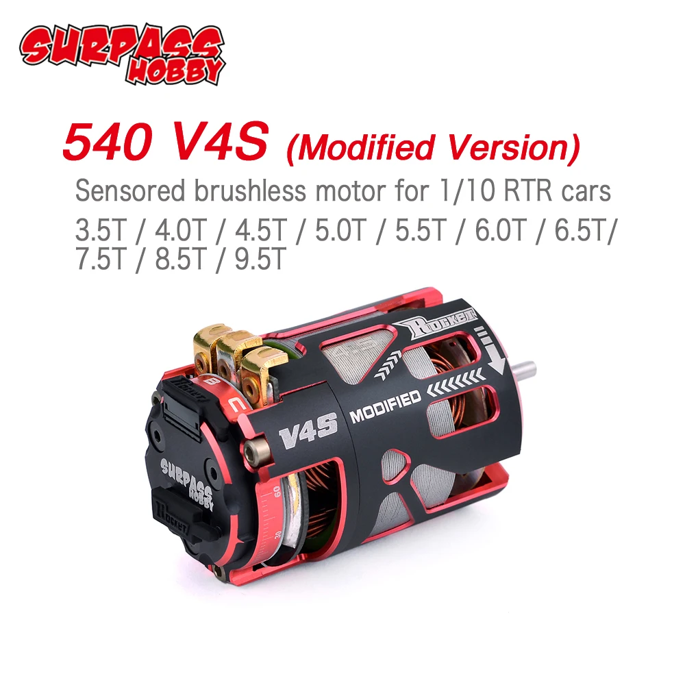 

SURPASSHOBBY Rocket 540 V4S 3.5T 4.5T 5.5T 6.5T 7.5T 8.5T 9.5T Sensored Brushless Motor for Modified Competition 1/10 1/12 F1 RC