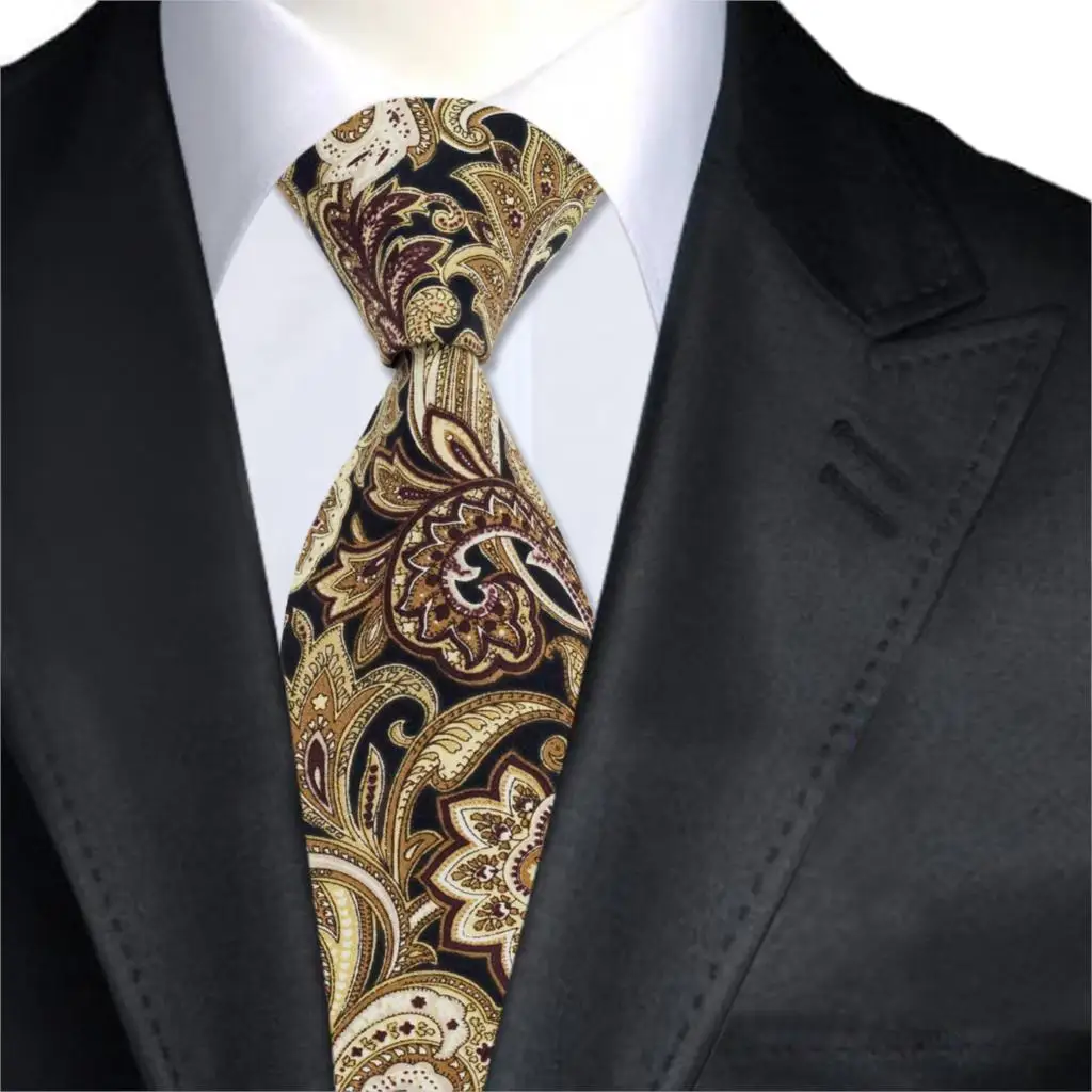 Buy Black Print Mens Ties Neckties with Golden Flower