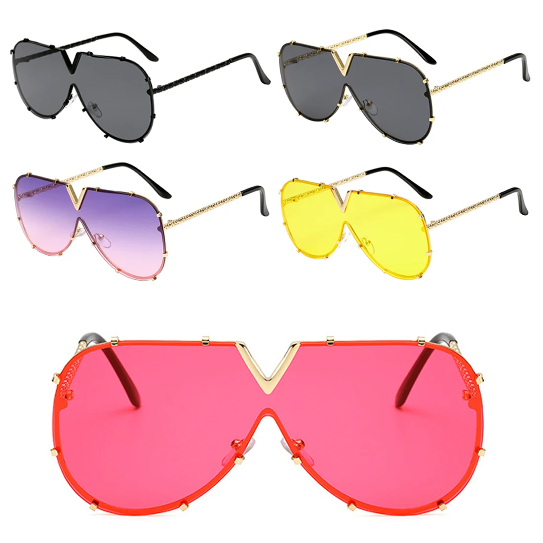 

1PCS Hot New Arrival V Oversize Sunglasses Women Brand Designer Men Luxury Mirror Coating Sun Glasses Female 2019 Eyewear