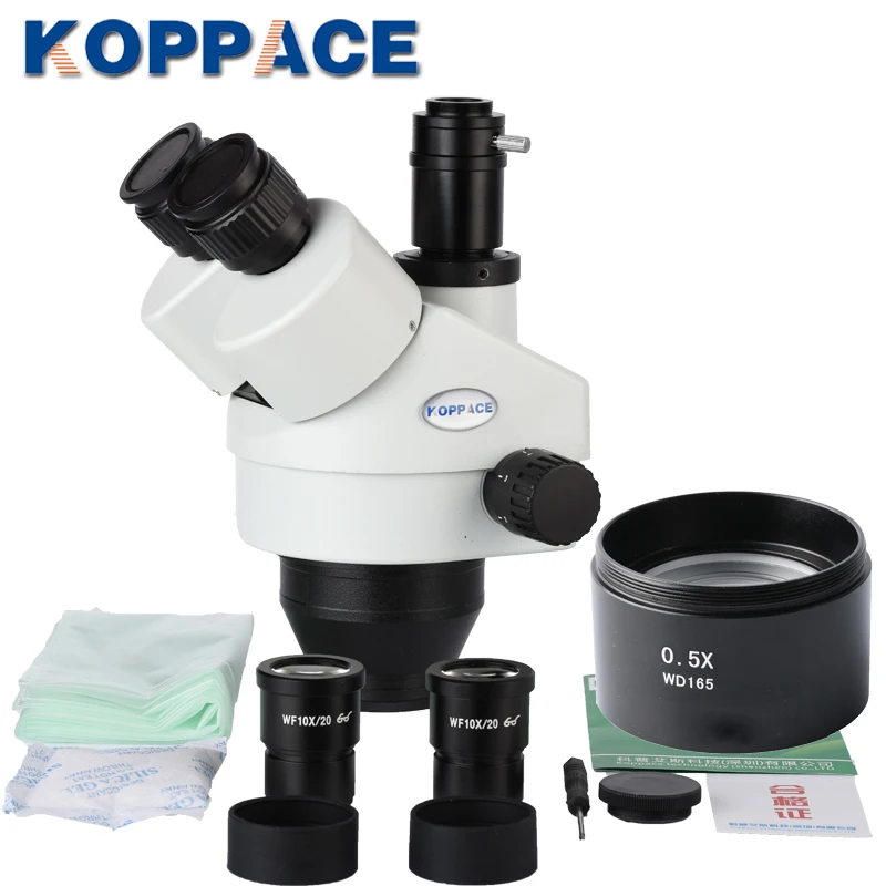  KOPPACE Trinocular Stereo Microscope lens3.5X-45XTrinocular Stereo Zoom Microscope1X Microscope Cam
