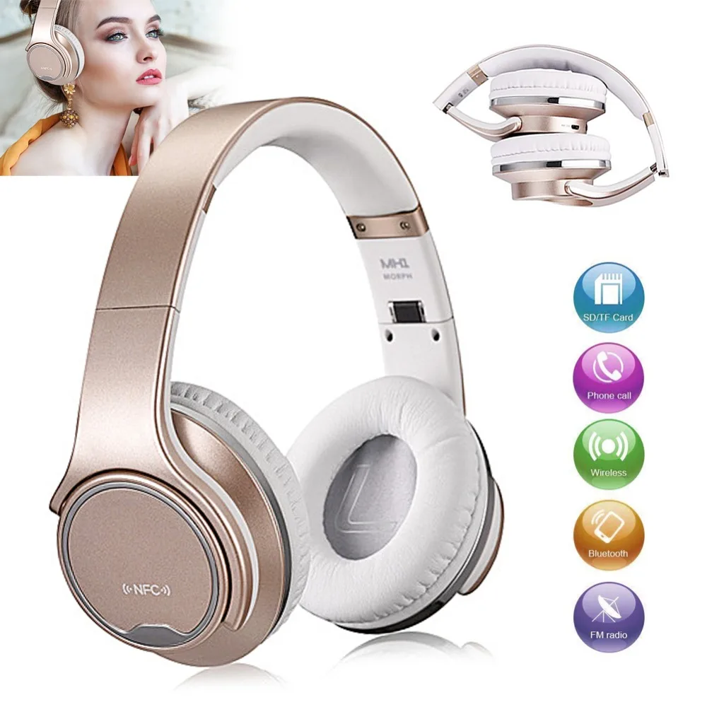 

Foldable NFC Bluetooth Headphones Speaker 2 in 1 Noise Cancelling Wireless Headset Support FM, TF for phones with voice control