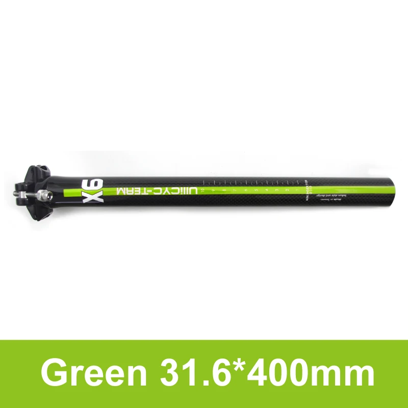green Ullicyc X6 полностью карбоновый Подседельный штырь для горного велосипеда сетбэк 25 мм для mtb дорожный велосипед 2527,2/30,8/31,6*350/400 мм Труба из углеродистого волокна 3k глянцевое покрытие SZG88 - Цвет: green