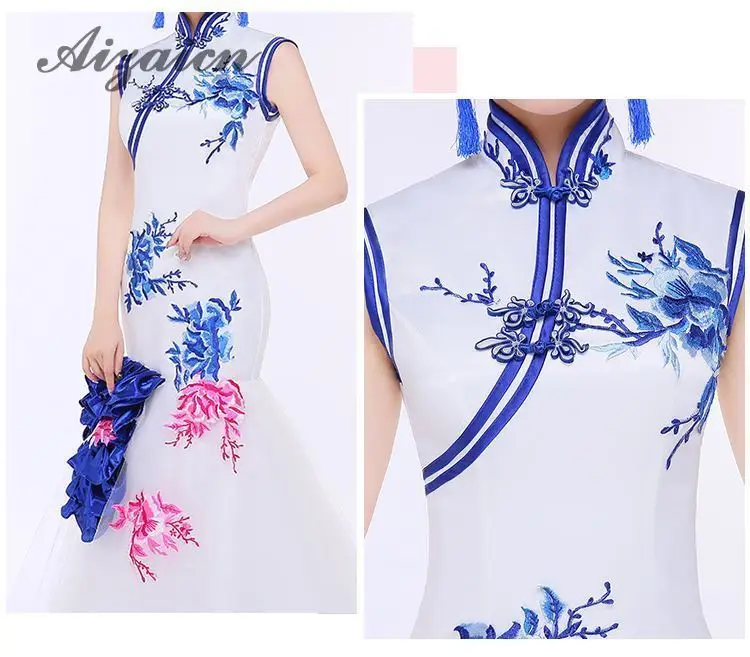 Sirena estilo восточные vestidos de noche largo vestido chino для женщин Qipao Negro Dragón ropa Cheongsam disemino personalizado