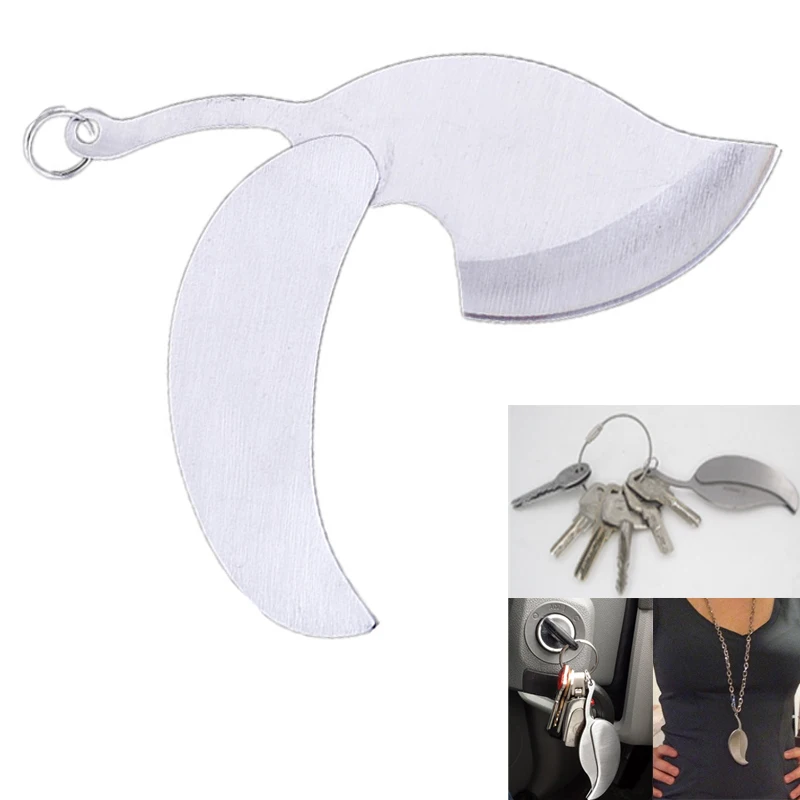 

Stainless Steel Silver keychain key chain keyring ring Mini fold leaf knife tool Outdoor Camp Survive kit portable hike Pocket