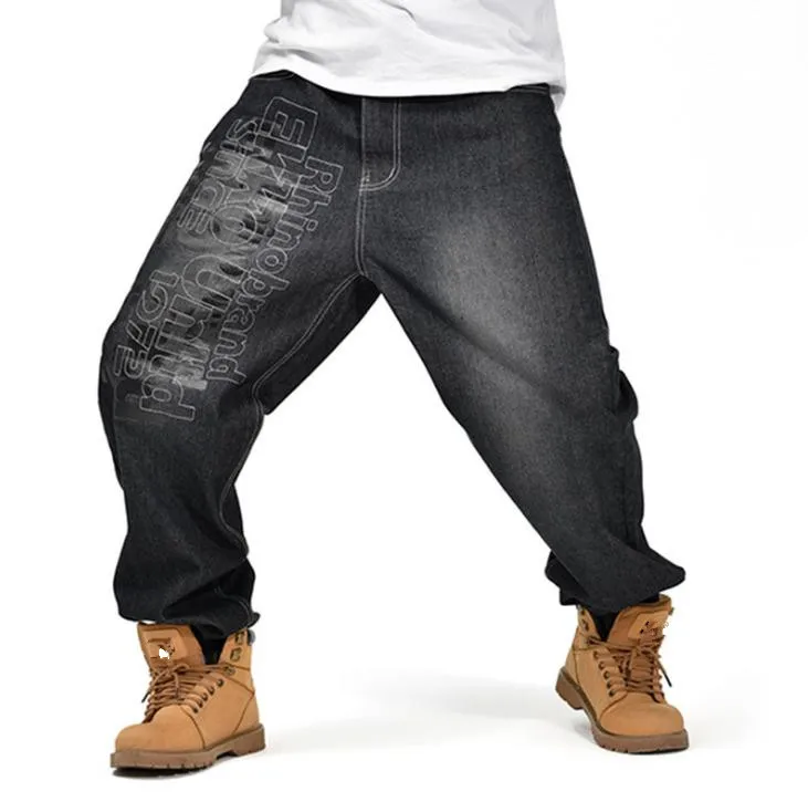 Модные мужские джинсы большого размера 46, свободные мужские хип-хоп джинсы для отдыха, новые мешковатые джинсы, длинные брюки, мужские штаны