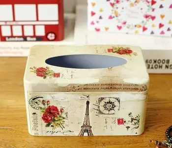 

Free shipping Classic iron tissue box European style The red rose tower pattern tissue box