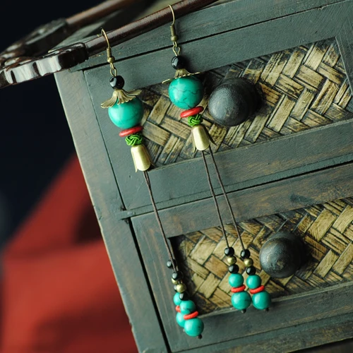 

Cool Handmade Art Deco Fortune Chinese Knot Maxi Brinco Ethnic Earrings Long Boho Beach Chic Manmade Beads Dangling Earrings
