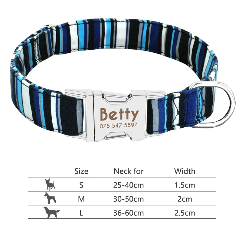 Nylon Dog Collar Personalized Pet Collar Engraved ID Tag Nameplate Reflective for Small Medium Large Dogs Pitbull Pug 