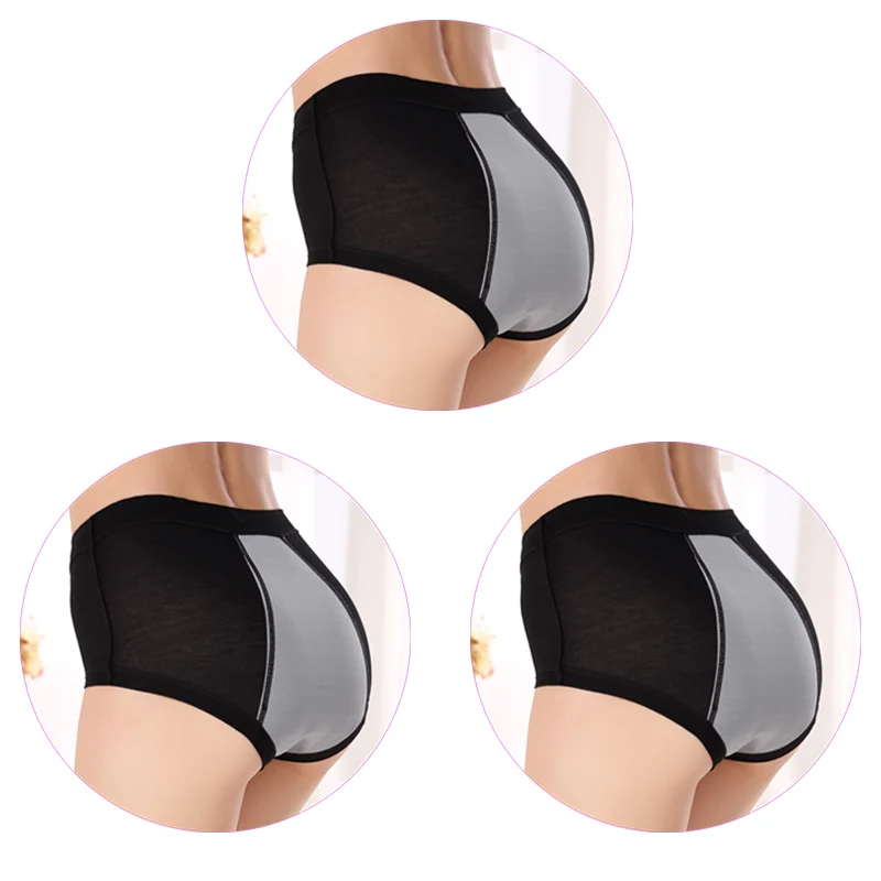 3 Pieces/Set Women Menstrual Panties High Waist Female Period Underwear Big Size Lengthen Physiological Leakproof Ladies Briefs - Цвет: 3Pcs-Black