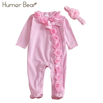 

Humor Bear NEW Baby Girl Clothes Bow/Flowers Romper Clothing Set Jumpsuit & Headband 2 PC Cute Infant Cirls Rompers