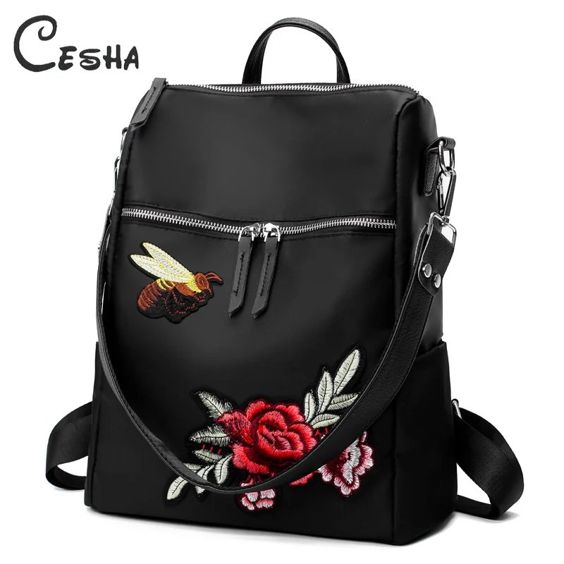 CESHA Emboidery цветочный узор женский рюкзак высокого качества оксфордская сумка через плечо модный дизайн прочная школьная сумка для девочек Дорожная сумка - Цвет: Черный