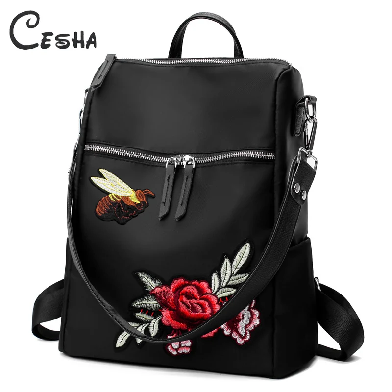 Черный CESHA Emboidery цветочный узор женский рюкзак высокого качества оксфордская сумка через плечо модный дизайн прочная школьная сумка для девочек Дорожная сумка - Цвет: Черный