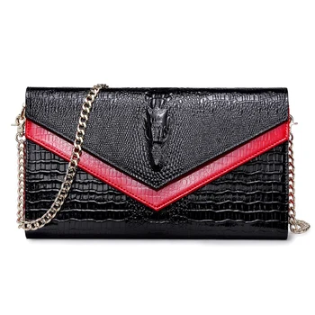 

Women's Genuine Leather Alligator Cowhide Bag Female Crocodile Chain Small Shoulder Evening Bag Clutch Handbag Wallet Purse