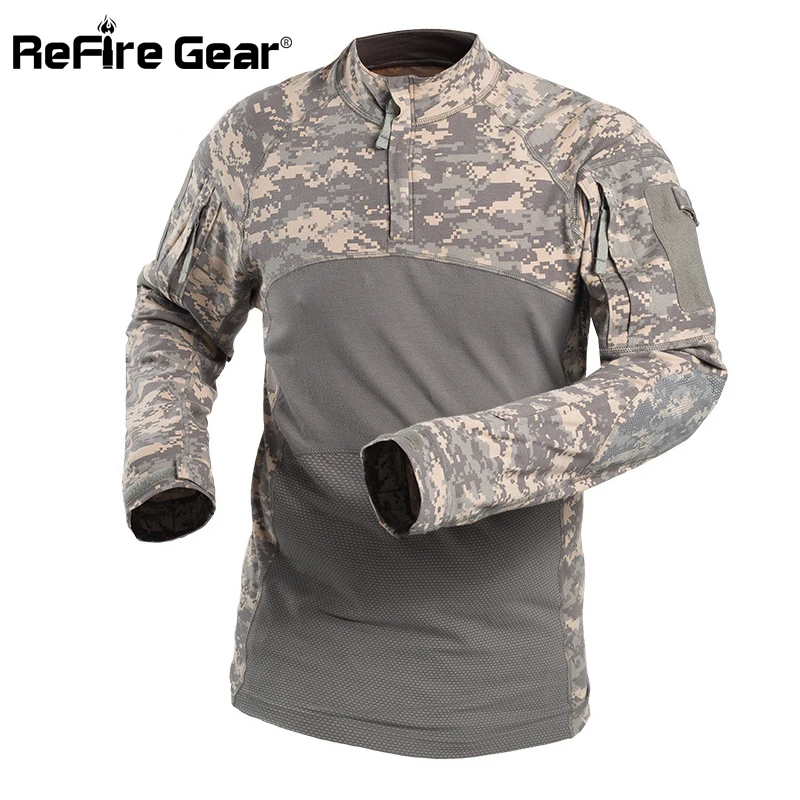 Refire gear тактическая армейская боевая рубашка мужская с длинным рукавом камуфляжная Военная футболка рип-стоп Мультикам Пейнтбольная форма Одежда
