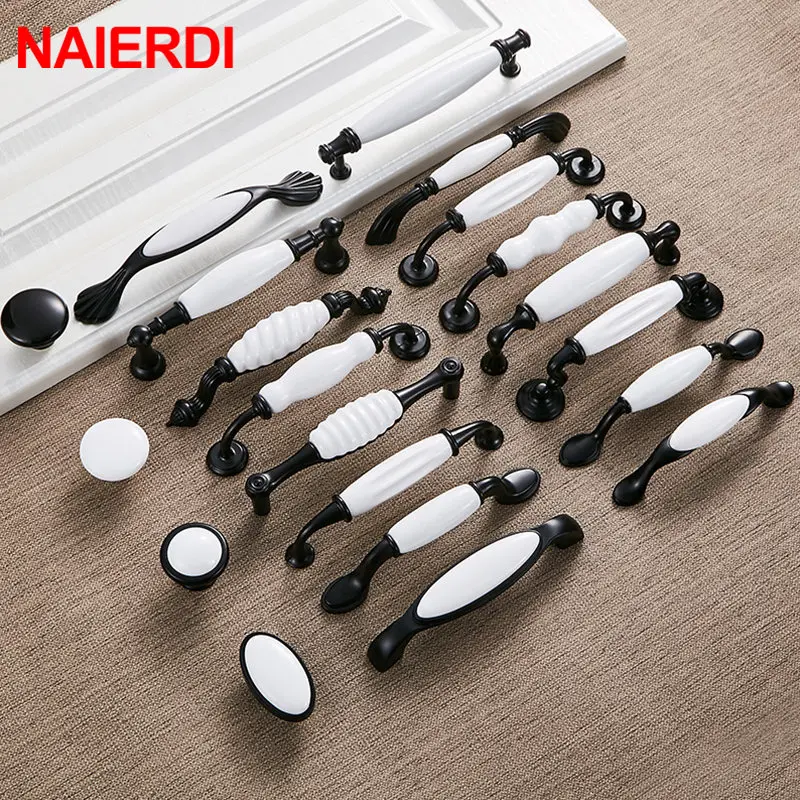 Black White Ceramic Cabinet Handles Zinc Alloy European Cabinet Pulls Drawer Knobs Wardrobe Door Handle Furniture Handle
