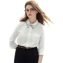 Cute Cat Embroidery Collar Blusa Feminino 2016 Spring Vintage White Blouse Long Sleeve Shirt Women Tops Tees Chemise Femme